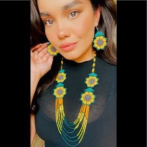 Native Cora Artisan Beaded Necklace/Earring Set